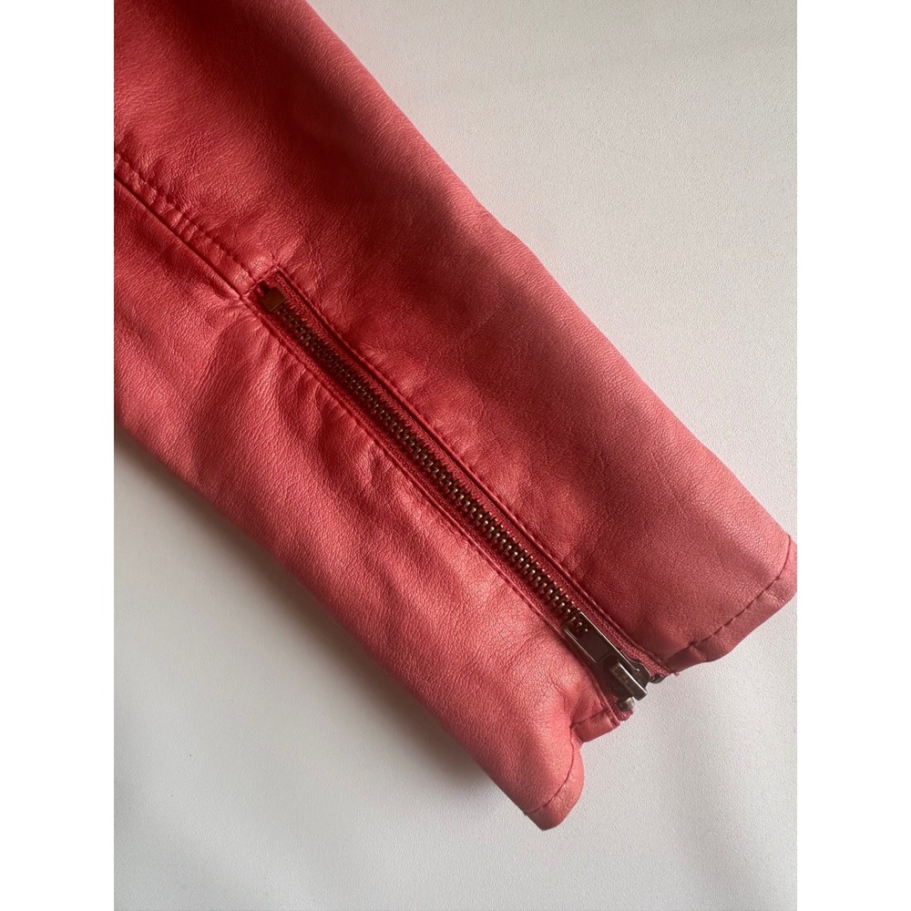 Guess Pink Faux Leather Moto Jacket Quilted Detail Zipper Pockets Size XS - Picture 7 of 8